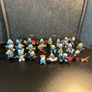 Vintage Smurf and Smurfette Figures Lot of‎ 28 Peyo Schleich 1970-1980 Figurines